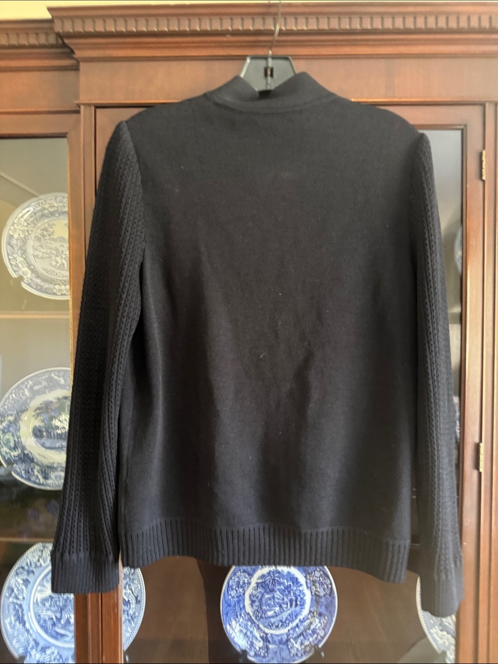 St. John Black Zip-Front Cardigan with Cream Embroidery - Picture 5 of 5